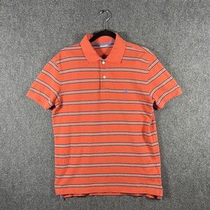 Brooks Brothers 100% Cotton Slim Fit Striped Polo Shirt Orange Mens Size Medium